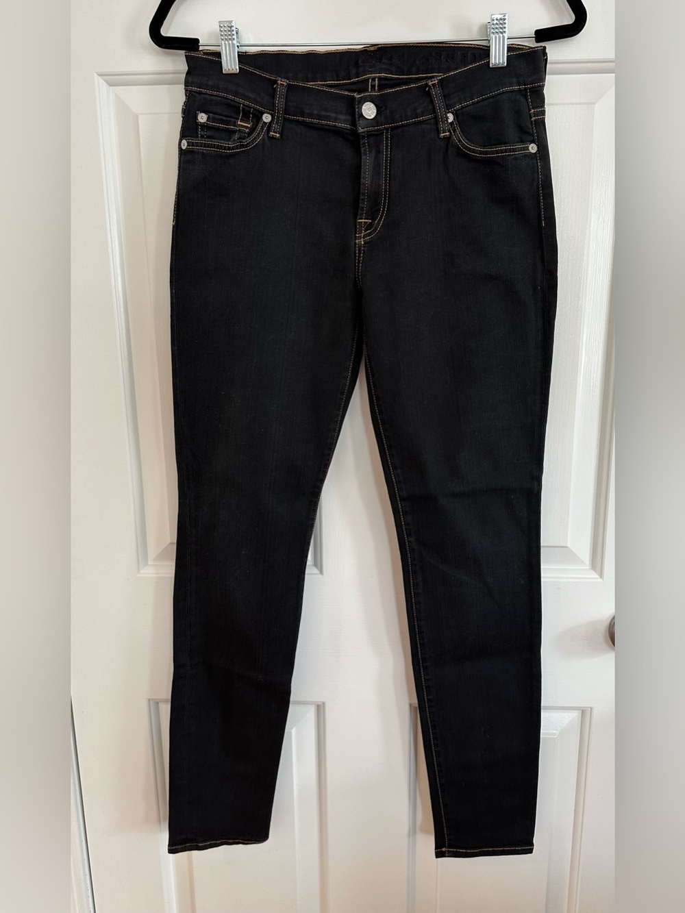 7 For All Mankind Womens The Skinny Jeans Size 30 Cotton Spandex Black EUC